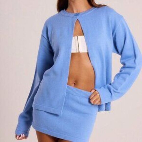 Sweaters - Blue Women's Knitted One Button Close Long Sleeve Cardigan Top Only
